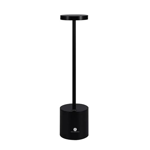 Fullambience Tischlampe Kabellos, Dimmbare LED Akku Tischleuchte, Wiederaufladbare Akku Stehlampe, Touch-Bedienung, 3600mAh, Schwarz, 3 Licht Farben, LED Tischlampe, für Restaurant, Schlafzimmer, Bar von fullambience