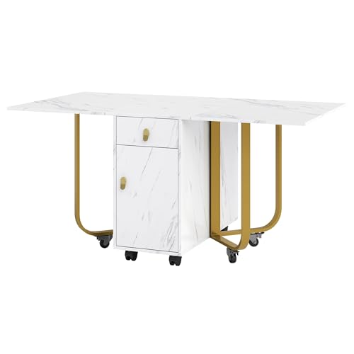 fullarrive 6-Sitzer Klapptisch Set mit 6 Stühlen & Aufbewahrung - Mobiler Multifunktionaler esstisch für Küche/Wohnzimmer/Terrasse - 150x80x76cm Weiß von fullarrive