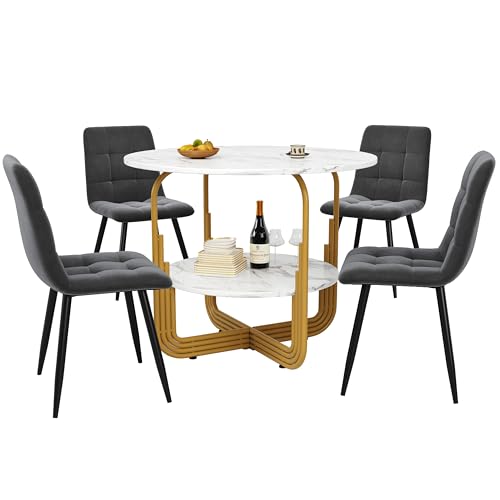 fullarrive 80cm Runder Marmor-Esstisch 5-teilig | Modernes Samt-Sessel-Set | Höhenverstellbarer Tisch mit Metallgestell fullarrive 80cm Runder Marmor-Esstisch 5-teilig | Modernes Samt-Sessel-Set | Höhenverstellbarer Tisch mit Metallgestell von fullarrive