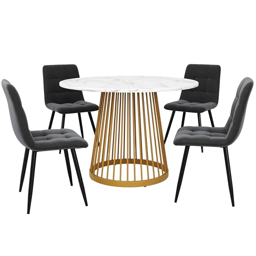 fullarrive Runder Esstisch 5-teilig Set, 80cm Marmoroptik Tisch + 4 Samtstühle | Goldene Metallbeine Moderner Küchentisch für kleine Räume fullarrive Runder Esstisch 5-teilig Set, 80cm Marmoroptik Tisch + 4 Samtstühle | Goldene Metallbeine Moderner Küchentisch für kleine Räume von fullarrive