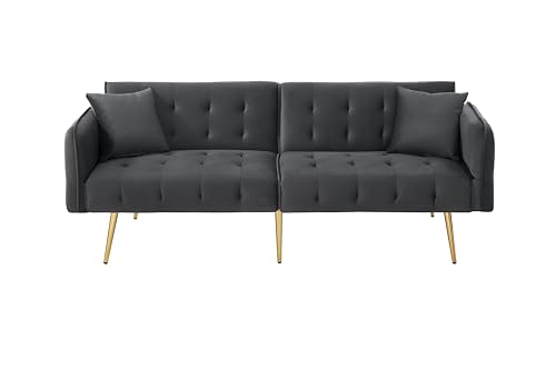 fullarrive Schlafsofa Zweisitzer Faltbar Velours Verstellbare Rückenlehne Armlehnen Wohnzimmer (Antique Gray) von fullarrive