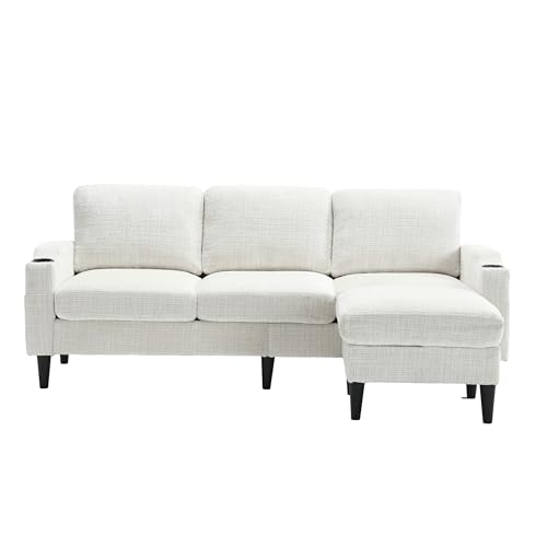 fullarrive Sofa 4-Sitzer Chenille mit Hocker Stauraum Getränkehalter Seitentaschen Wohnzimmer von fullarrive