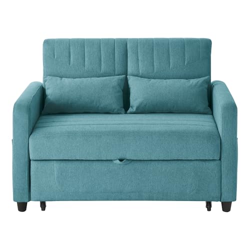 fullarrive Sofa mit Schlaffunktion Zweisitzer Ausziehsofabett Dreistufig Verstellbare Rückenlehne Baumwoll Leinen Stoff Moderner Stil (Antique Blue Green) von fullarrive