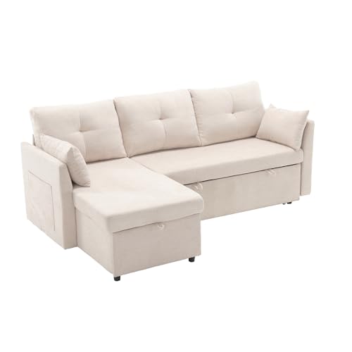 fullarrive schlafsofa mit Umkehrbarem Chaise, Stauraum & 3 - in - 1 Schlaffunktion, Polyester 3 - Sitzer Couch von fullarrive
