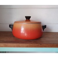 Vintage Orange Sonne Geplatzt Metall Topf Doppelgriff Aluminium von funkyflamingoau