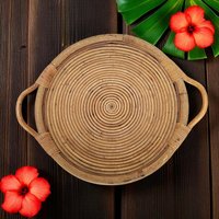 Vintage Rattan Cane Wicker Runde Servier Getränke Tablett Bambus Griffe Boho Vintage Rattan Cane Wicker Runde Servier Getränke Tablett Bambus Griffe Boho von funkyflamingoau