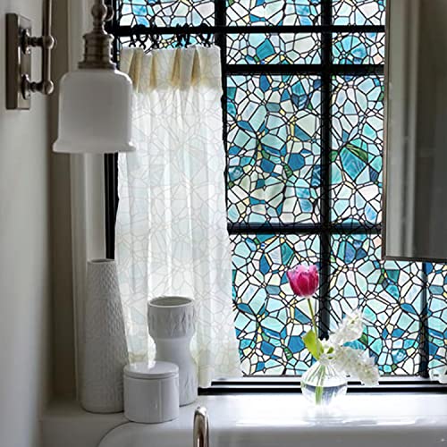 funlife Fensterfolie statisch haftende Fensteraufkleber Hoher Transparenz, selbsthaftende Glasfolie für Fenster Glas, zweiseitige Sichtschutzfolie Scheibenfolie, 30x300cm Blaue Kieselsteine von Funlife