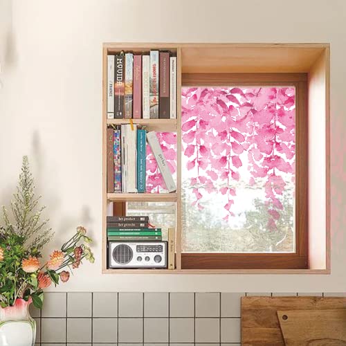 funlife Pink Glyzinien statische Fensterfolie Fensteraufkleber, Glyzinien Blumen selbsthaftende Glasfolie für Tür, Fenster, Büro, Bade, innen außen sichtbare Sichtschutzfolie, 40x40cm von Funlife