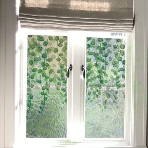 funlife statische Fensteraufkleber Fensterfolie mit Blumenmotiv, grüne Pflanzen Blätter selbsthaftende Glasfolie, hägende Blätter dekorative Fenster Tür Aufkleber, abnehmbar, transparent,40x40cm von Funlife