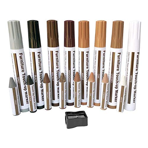 Möbelreparaturset Holzmarker - 17er Set - Korrekturstift Holz Reparaturstift Marker und Wachsstifte mit Spitzer-Set für Kratzer, Holz Möbel Bedienung und Vertuschungen von funnyfeng