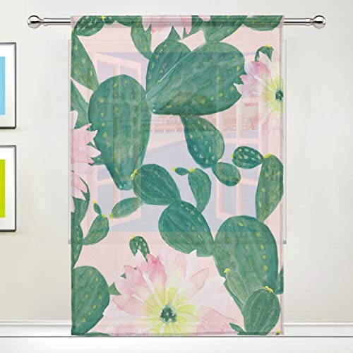 funnyy Fenster-Vorhang mit tropischen Kaktus-, Kakteen-, Blumen-, Tüll-Voile-Vorhang für Schlafzimmer, Wohnzimmer, Heimdekoration, 140 x 213 cm, 1 Stück von funnyy