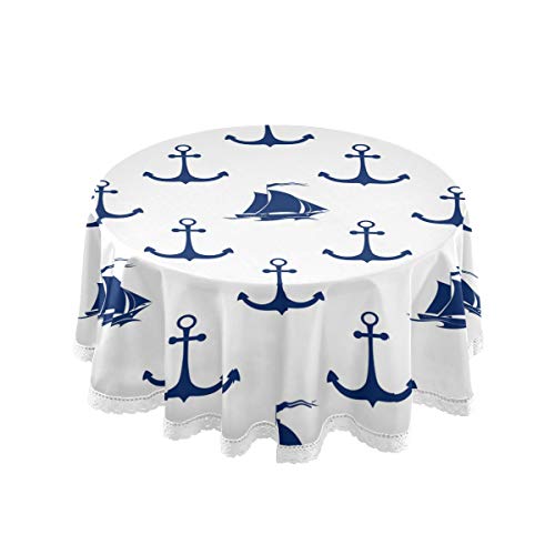 Maritime blaue Anker-Tischdecke, rund, Spitze, staubdicht, Stoff-Tischdecken für drinnen und draußen, Küche, Picknick, Party, Terrasse, Abendessen, 150 cm von funnyy