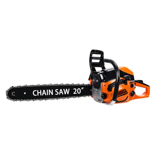 Kettensäge Benzin, Motorsäge mit 58cc 3,0 PS Motor & 20'' Blatt, Top Handle Kettensäge, Motorkettensäge mit Easy-Start-Starter & Anti-Vibrationssystem (Orange) von funrautz