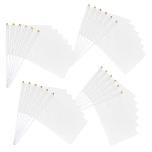 Handgehaltene Mini-Flaggen, 24 Stück Flagge Selbst Gestalten, Flagge 14 x 21 cm, Hand Flagge mit Stange, Blanko Banner zum Bemalen für Sportveranstaltungen & Feiern (Weiß) von funvce