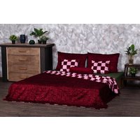 Luxus Granat Kunstfell Bettwäsche Set - Tissavel Eco Fur, Patchwork Kissen Luxus Granat Kunstfell Bettwäsche Set - Tissavel Eco Fur, Patchwork Kissen von furamur