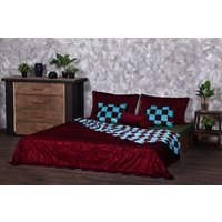 Luxus Kunstfell Bett Set - Granat & Aquamarin Patchwork Luxus Kunstfell Bett Set - Granat & Aquamarin Patchwork von furamur