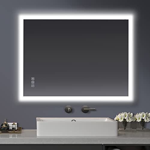 furduzz Badezimmerspiegel 80x60 cm, Wandspiegel LED Badspiegel Multifunktions Badspiegel mit Beleuchtung Einstellbares Licht, Antibeschlag, Dimmbare Speicherfunktion, Vertikal&Horizontal von furduzz