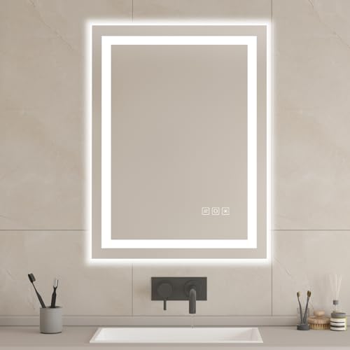furduzz Badspiegel mit Beleuchtung, 80x60 cm Wandspiegel LED Badspiegel, Badezimmerspiegel mit Touch-Schalter Einstellbares Licht und helligkeit Antibeschlag dimmbare Speicherfunktion von furduzz
