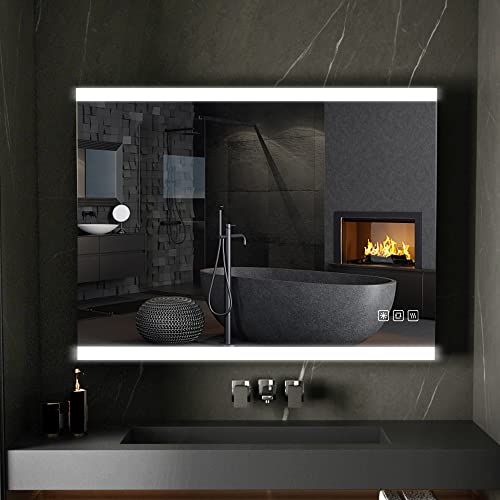 furduzz IL-04-80 80x60cm Badezimmerspiegel,Badezimmer Wandspiegel mit Touch Schalter,3 Lichtfarben Dimmbar,Antibeschlag,Intelligente Speicherfunktion von furduzz