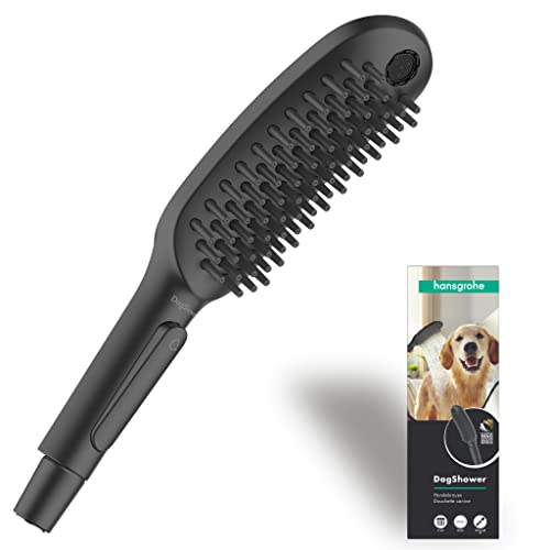 hansgrohe Hundedusche DogShower, Brause wassersparend mit 3 Strahlarten zur Fellpflege von Hunden und Welpen mit Streichelnoppen, Mattschwarz von hansgrohe