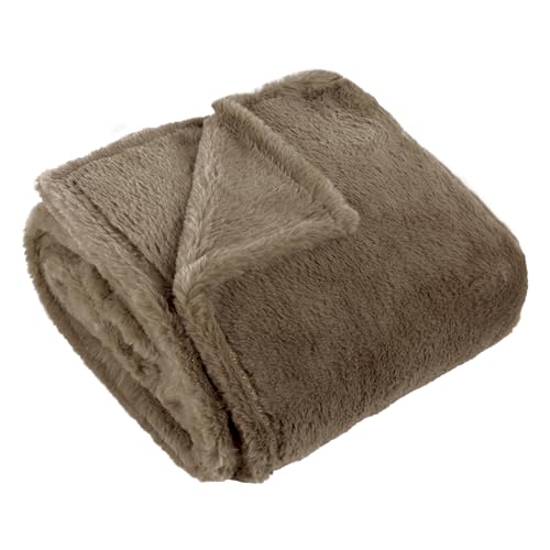 furn. Kallu Kunstfell-Überwurf – erdig weicher Flauschiger Deko-Überwurf mit Oxford-Kante (Mokka – 150x200cm) von furn.