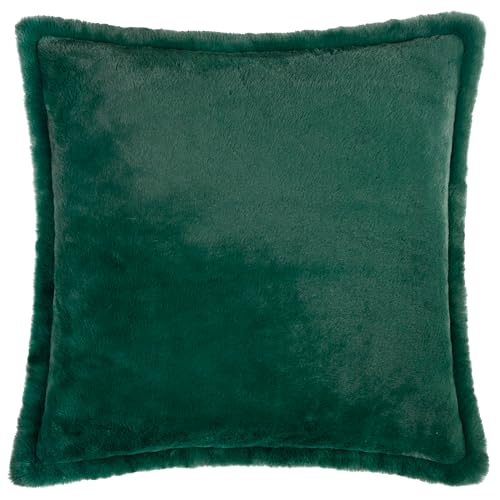 Furn. Kallu Kissen mit Polyesterfüllung aus Kunstfell – weiches, Flauschiges Dekokissen mit Oxford-Kante (Nadelgrün – 45x45cm) von furn.
