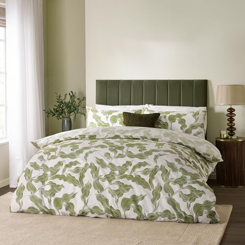 Hoem Lauro Bettbezug-Set – Wendebettwäsche aus Baumwollmischung mit botanischen Blättern (Olivgrün – Einzelbett) von furn.