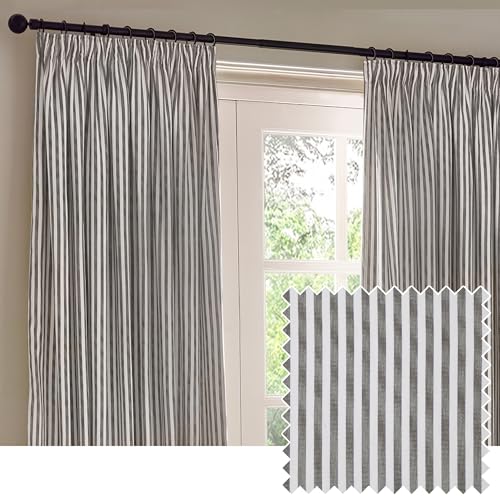 Yard Hebden Bleistiftfaltenvorhang Paar – Ultraweiche mit Baumwolle gefütterte gestreifte Vorhänge (Grau – 117x183cm) von furn.