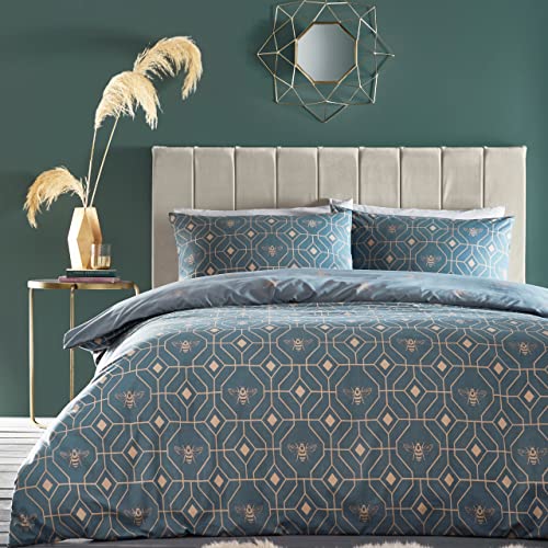 furn. Bee Deco Bettwäsche-Set für Doppelbett, Baumwolle, Polyester, französisches Blau, BEEDECO/D02/FBL von furn.