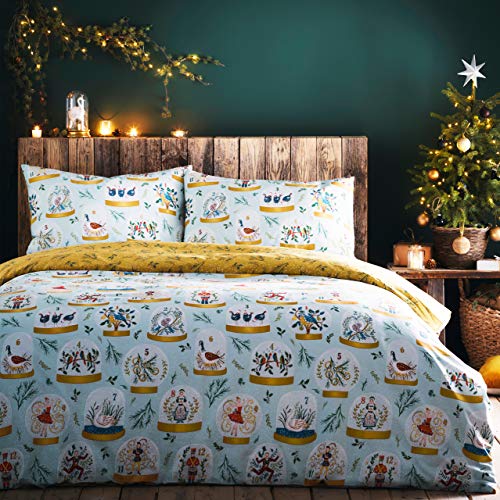 furn. Twelve Days of Christmas 3-teiliges Bettbezug-Set für King-Size-Betten, Baumwolle, Polyester, Blau von furn.