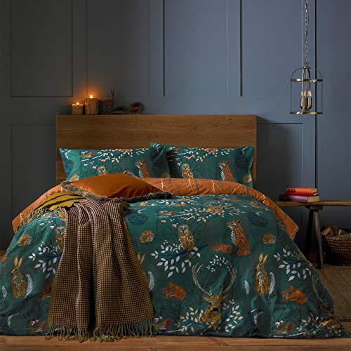 furn. Bettbezug-Set mit Waldfauna, Polycotton, smaragdgrün, Doppelbett von furn.