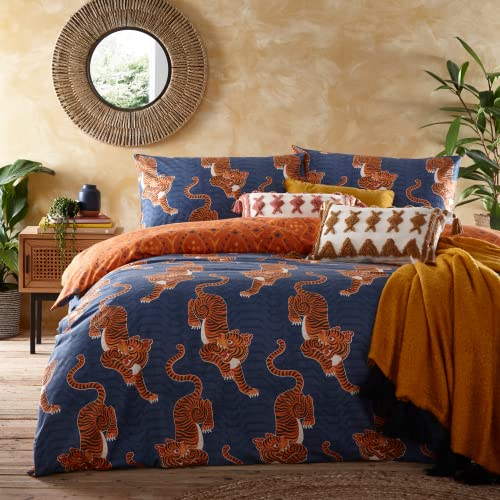 furn. Tibetan Tiger Super King Bettbezug-Set, Baumwolle, Polyester, Blau von furn.