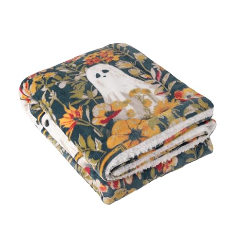 furn. Bootanical Überwurf – Sherpa-Fleecedecke mit herbstlichem Blumenmuster Halloween-Geistermotiv (Mehrfarbig – 130x180cm) von furn.