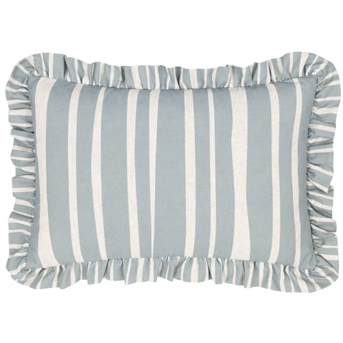 furn. Carmon Stripe Ruffle Polyester gefülltes Kissen – Leinen/Blau – 40 x 60 cm von furn.