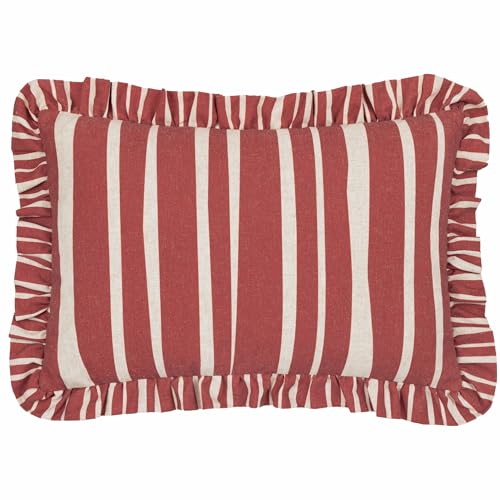 furn. Carmon Stripe Ruffle Polyester gefülltes Kissen – Leinen/Rot – 40 x 60 cm von furn.