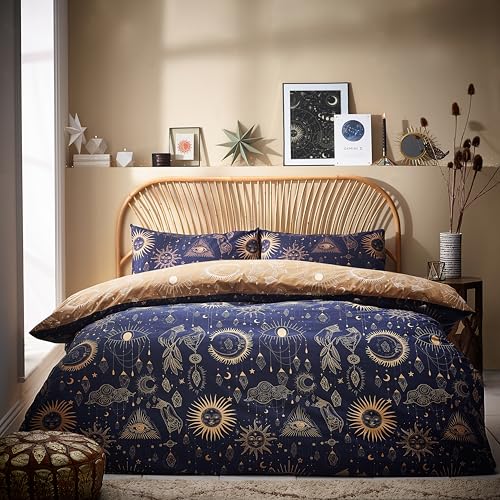 furn. Constellation Bettwäsche-Set für Kingsize-Betten, Baumwolle, Polyester, Gold/Marineblau, CONSTEL/D03/GNV von furn.