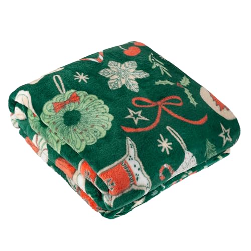 furn. Duvet Day Festive Treats Überwurf – Festliche Weihnachts-Fleecedecke mit Lebkuchen- und Süßigkeiten-Aufdruck (Smaragd – 130x150cm) von furn.