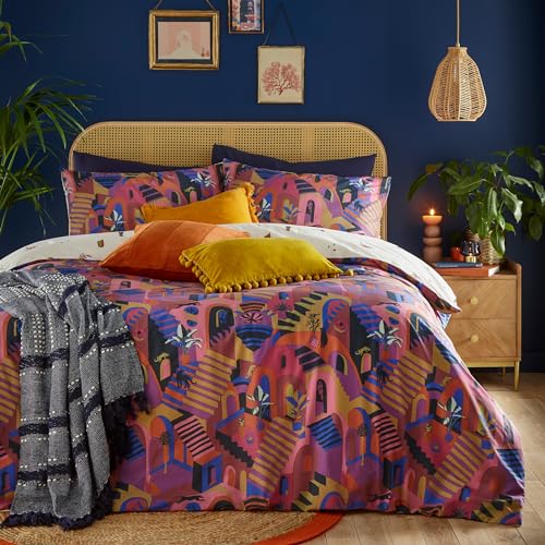 furn. Eivissa Abstraktes Bettbezug-Set, Einzelbett, Magenta von furn.