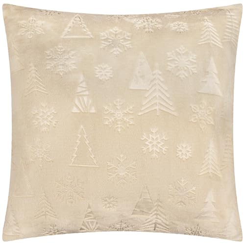 furn. Festive Time Kissenbezug – Weicher Flanell-Fleece, Winter-Prägung, Weihnachts-Dekobezug (Natürlich – 50x50cm) von furn.