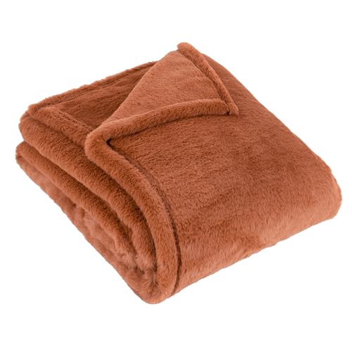 furn. Kallu Kunstfell-Überwurf – erdig weicher Flauschiger Deko-Überwurf mit Oxford-Kante (Rost – 130x180cm) von furn.