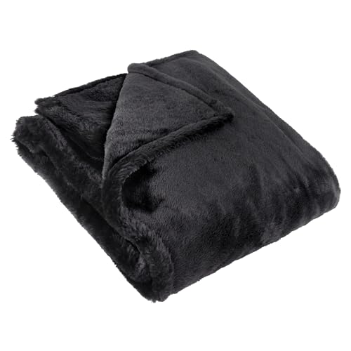 furn. Kallu Kunstfell-Überwurf – erdig weicher Flauschiger Deko-Überwurf mit Oxford-Kante (Schwarz – 130x180cm) von furn.