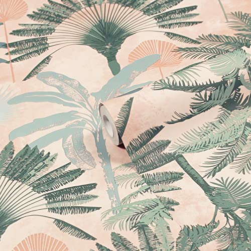 furn. Malaysian Palm Printed Wallpaper, Blush/Green von furn.