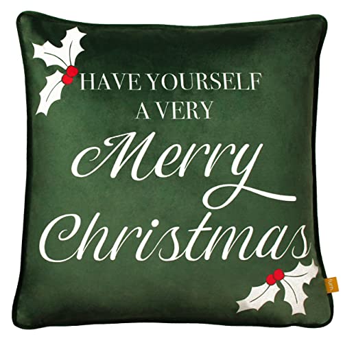 furn. Merry Christmas Kissen, Polyester, gefüllt, Grün von furn.