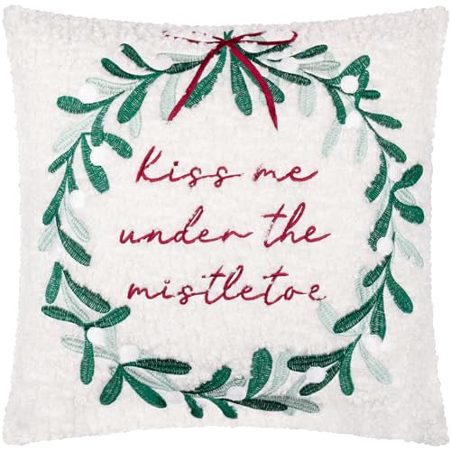 furn. Mistelzweig-Kranz-Kissenbezug – Bouclé-bestickter Weihnachts-Mistelzweig-Bezug mit Samtrückseite (Mehrfarbig – 45x45cm) von furn.