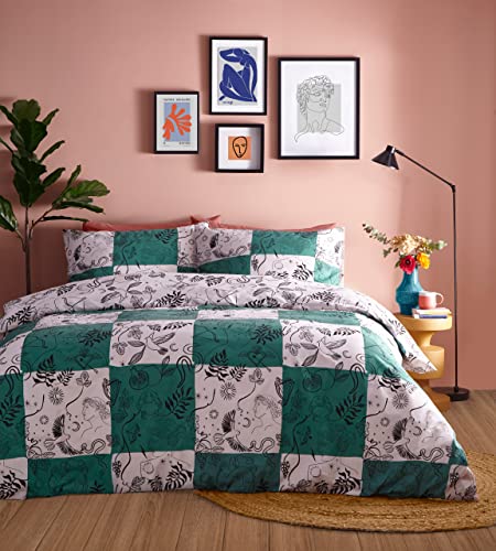 furn. Mythos Checkerboard Bettbezug-Set, grün/naturfarben, Einzelbett von furn.