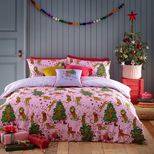furn. Purrfect Christmas Bettwäsche-Set für Einzelbett, Baumwolle, Polyester, Rosa/Lila von furn.