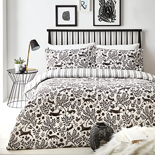 furn. Skandi Woodland Duvet Cover Set, Baumwolle, Coal, King von furn.