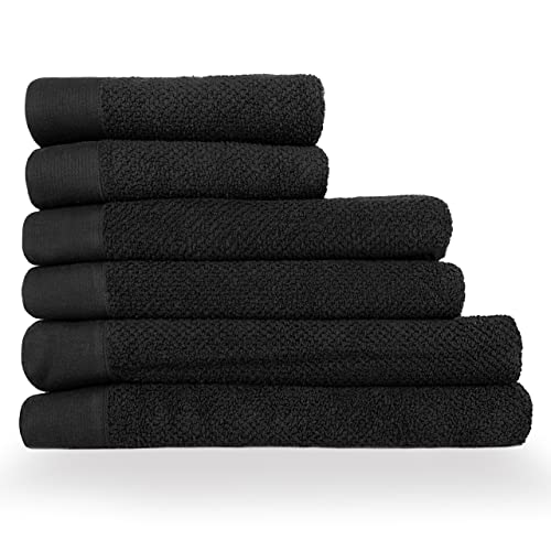 furn. Strukturiertes 6-teiliges Handtuch/Badetuch/Badelaken/Ballen aus Baumwolle, schwarz von furn.