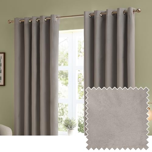 furn. The Ultimate Velvet Ösen Verdunkelungs vorhänge Paar – weiche stilvolle Stromausfall lorhänge aus mattem Samt (Silber – 168x229cm) von furn.