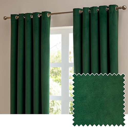 furn. The Ultimate Velvet Ösen Verdunkelungs vorhänge Paar – weiche stilvolle Stromausfall lorhänge aus mattem Samt (Smaragd – 229x229cm) von furn.